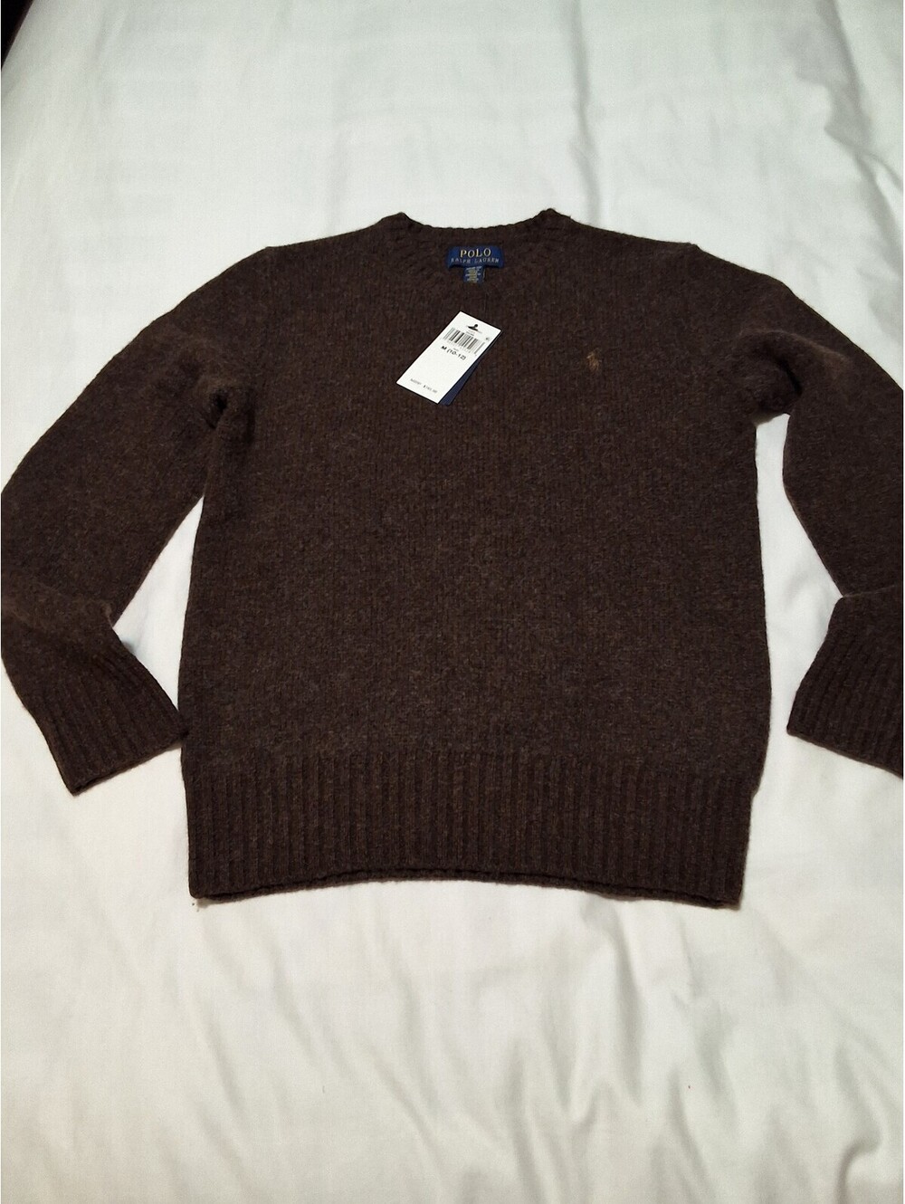 Polo Ralph Lauren Boy's Brown Wool Crewneck Sweater with Elbow Patches Size M